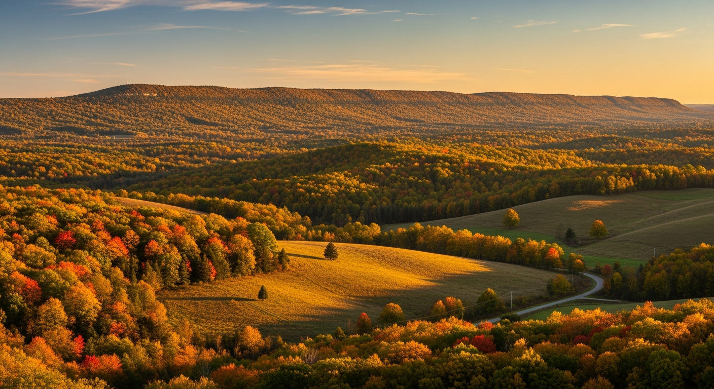 Caledon Ontario rolling hills landscape at golden hour with Niagara Escarpment