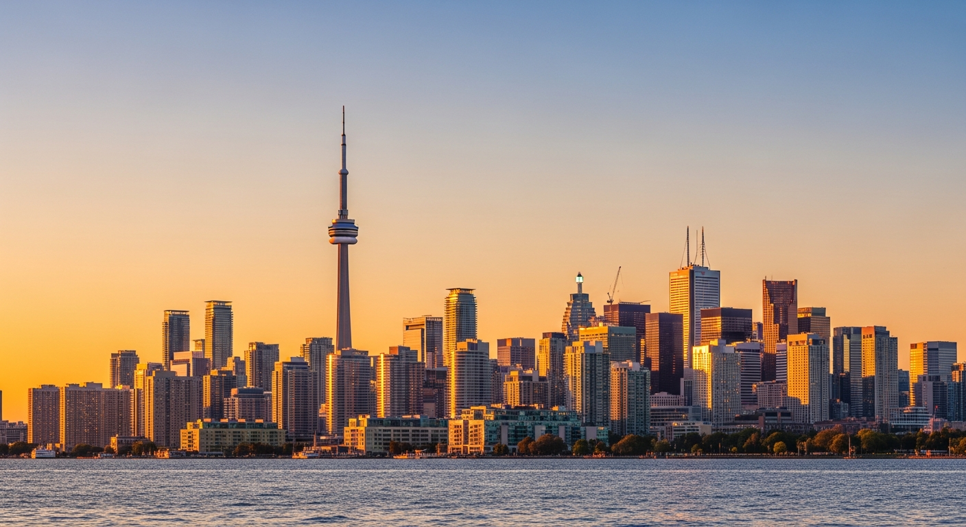 Toronto financial district skyline at golden hour
