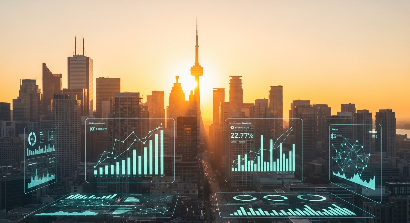 Toronto skyline at golden hour with focus on Bay Street financial district
