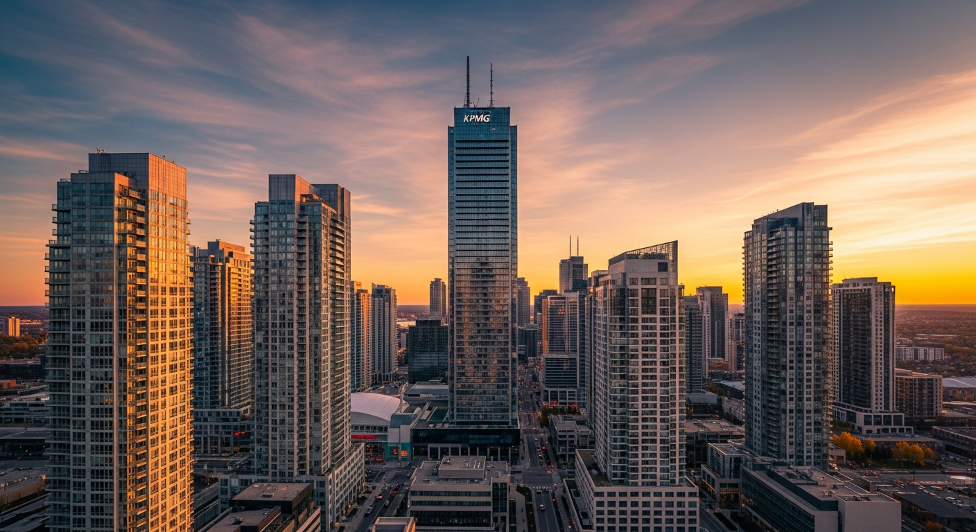 Vaughan Ontario downtown skyline at golden hour with Vaughan Metropolitan Centre