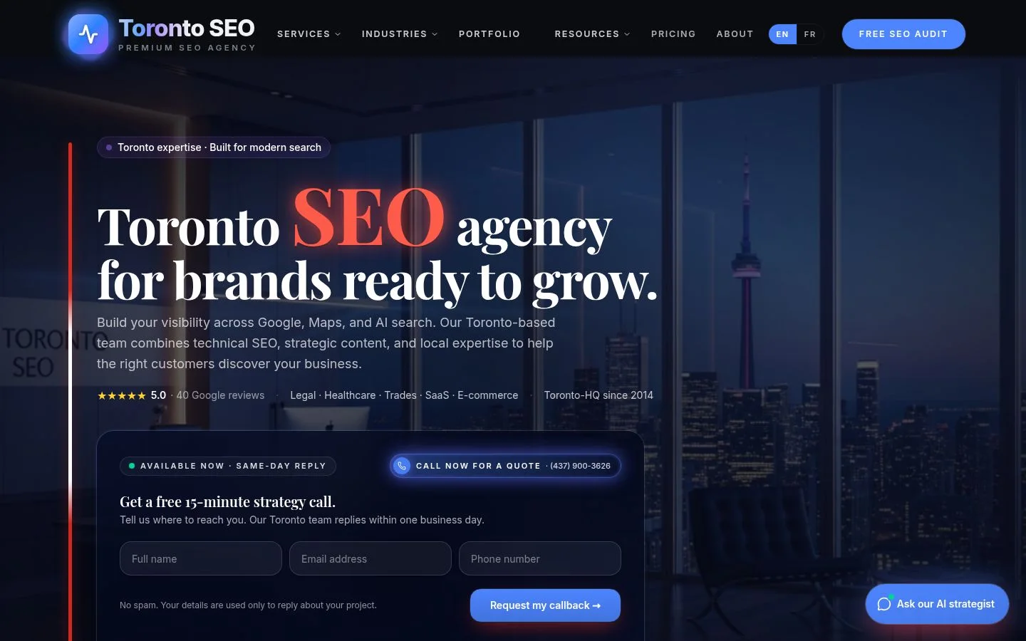 Toronto SEO homepage preview for Toronto SEO, captured Oct 6, 2026