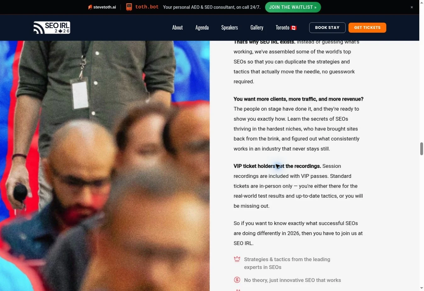 Screenshot of the SEO IRL website describing real-world test results and up-to-date tactics