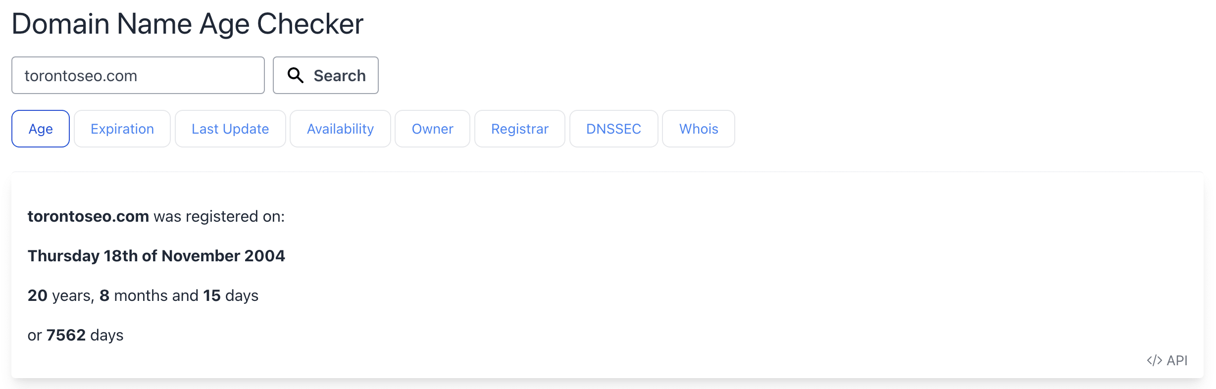 Domain age torontoseo.com